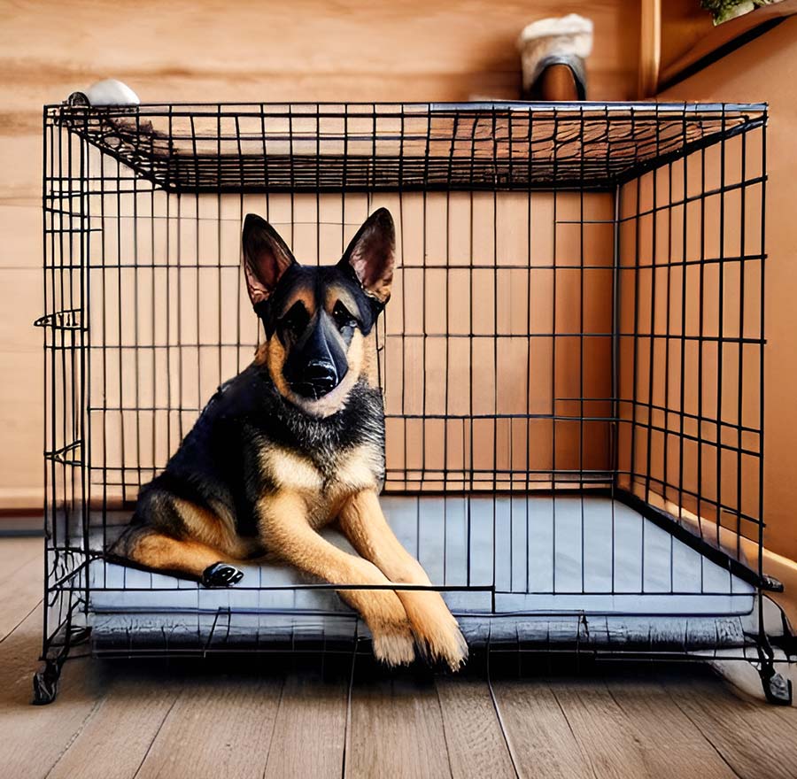 German Shepherd Enjoying His Dog Crate